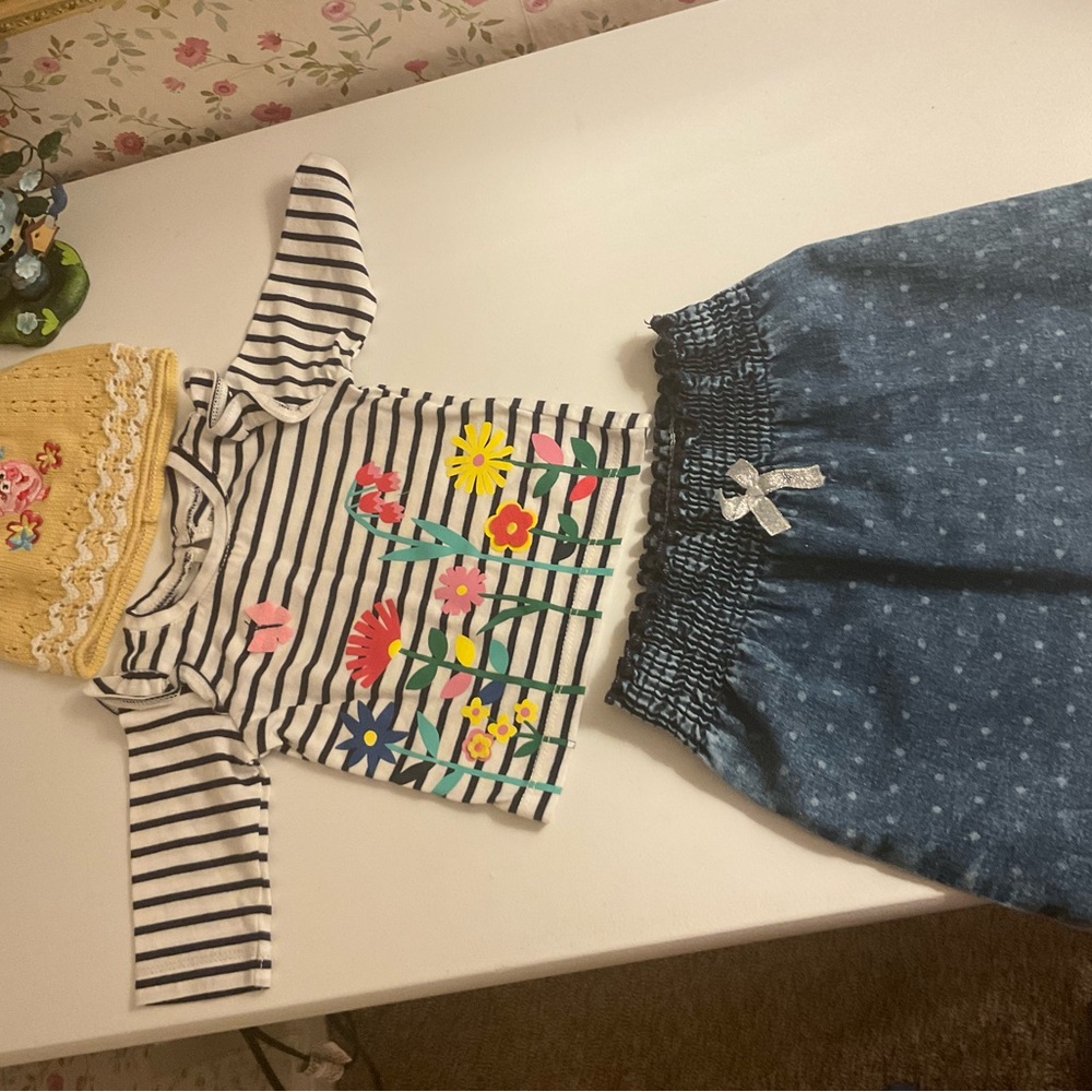 Carter's Navy and White Striped Top and 100%cotton hat